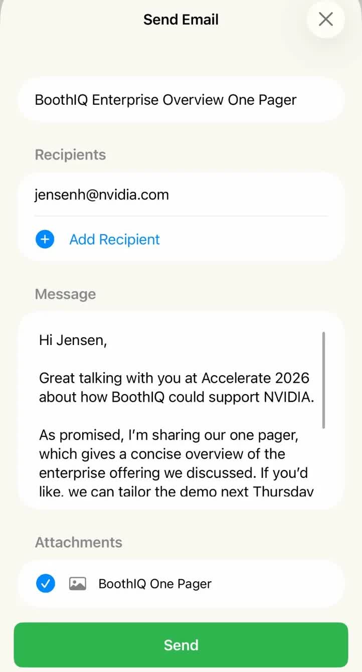Pre-drafted follow-up email with personalized message and attachment ready to send